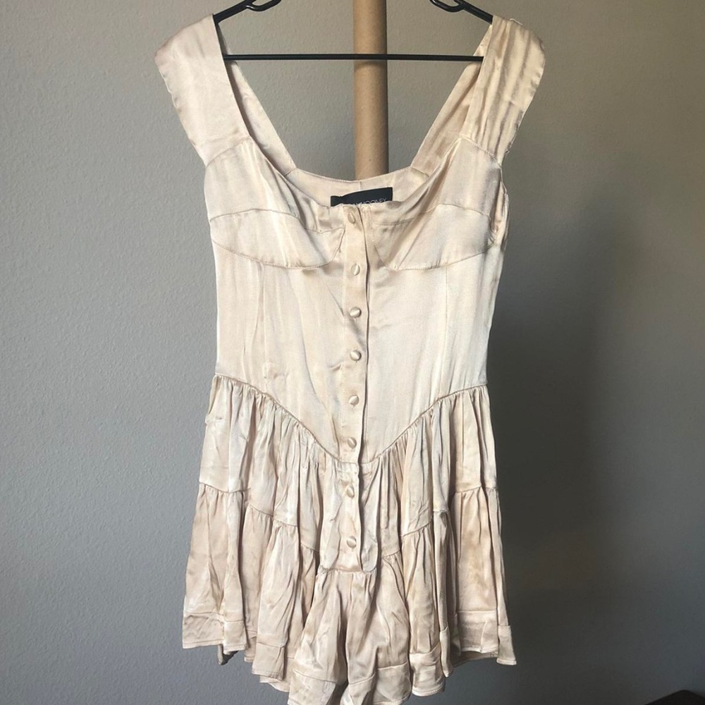NWT Vanessa Mooney Elisabeth Romper Dress Cream Satin